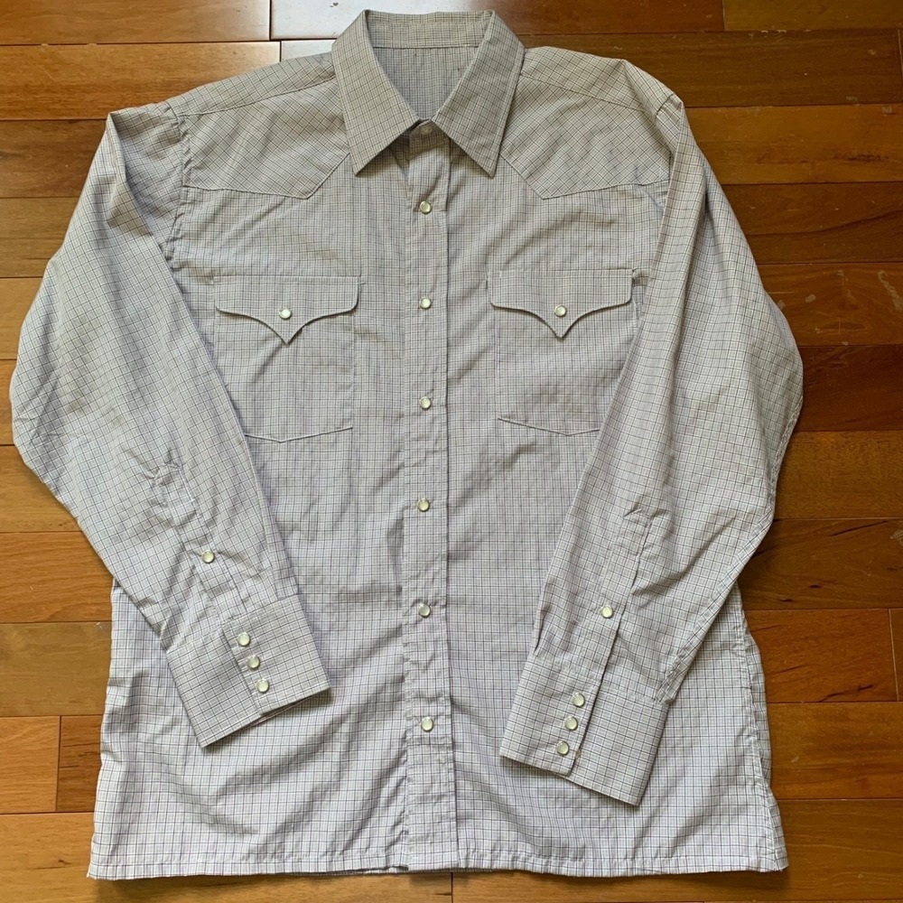 Pearl Snap Western Shirt Mens L 16/34 Light Plaid Check Westmoor Excellent Used